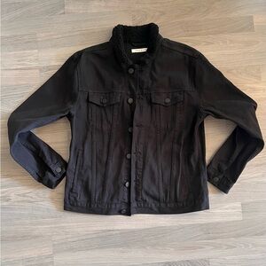 Pacsun Men Black trucker denim jacket with faux Sherpa collar